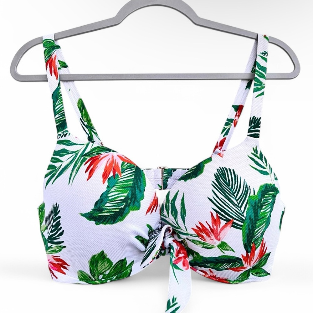 Shade & Shore 38D Tropical Pique Tie Front Bikini Top Beachy Vacation Hawaiian